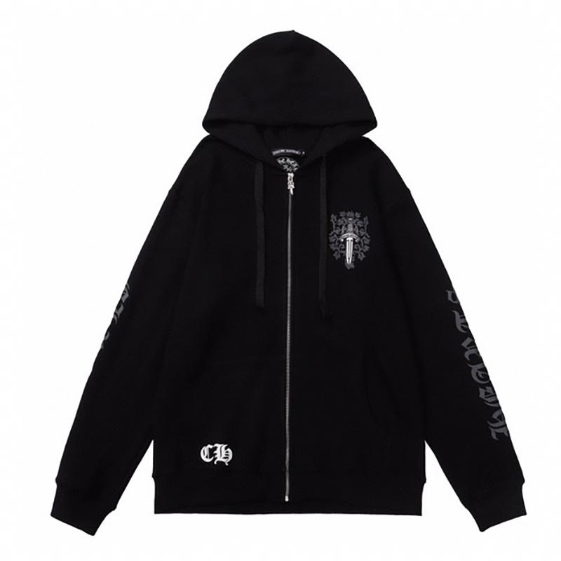 828 CHROME HEARTS Осень-Зима 2026 Новая Толстовка с Капюшоном Классического Стиля с Логотипом и Молнией Большого Размера, Подходит для Ношения Парами
