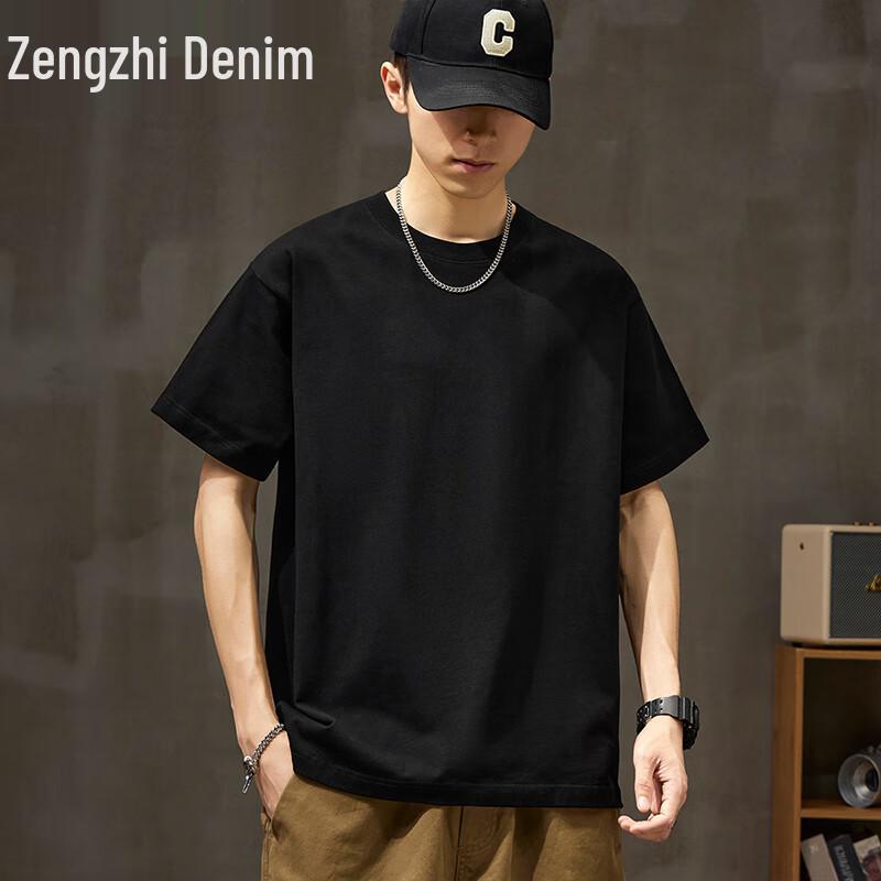 Мужская футболка Zengzhi, 300 г, тяжелая, свободного кроя, с коротким рукавом