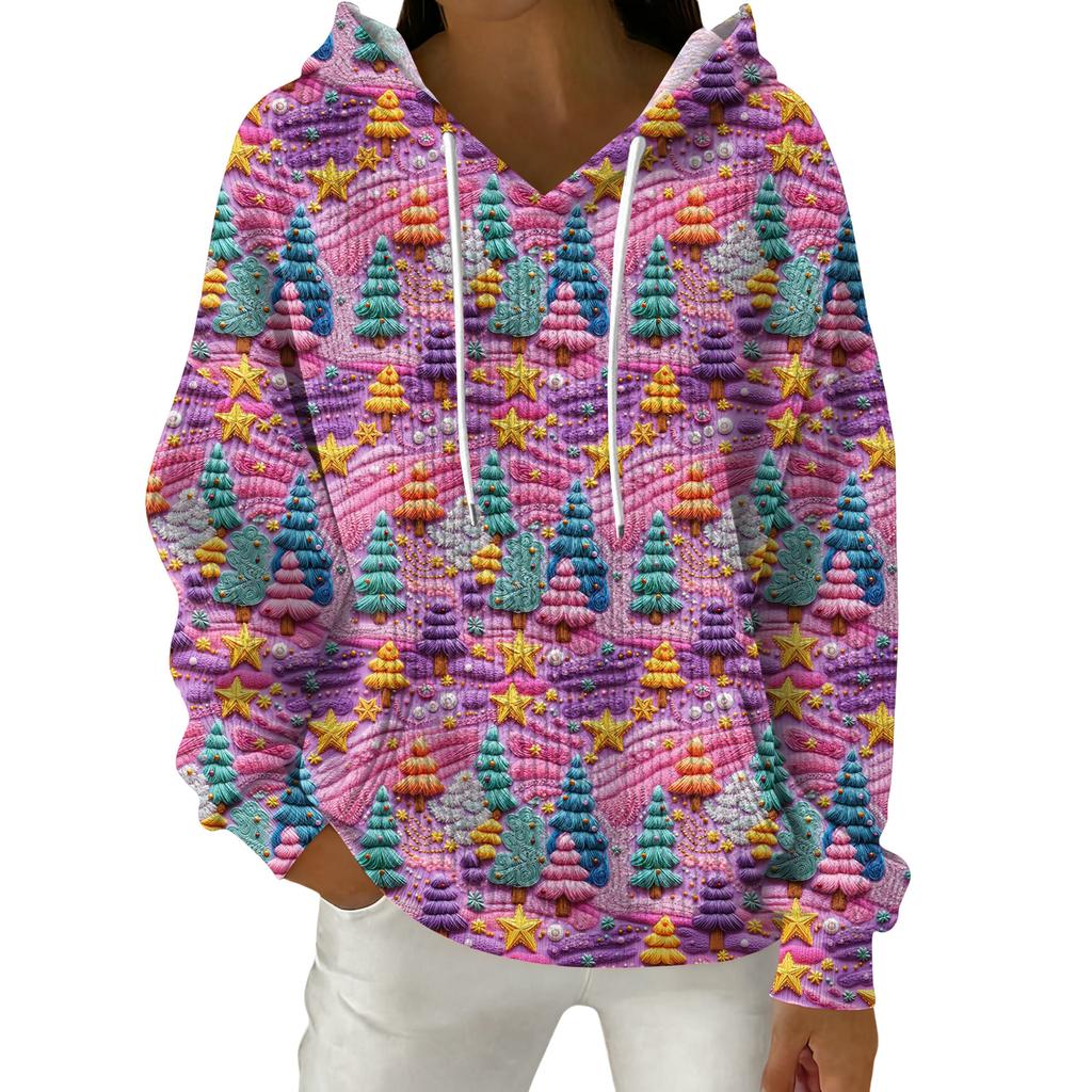 Women's Fashion Casual Christmas Print Pullover Long-Sleeve Hooded Sweatshirt