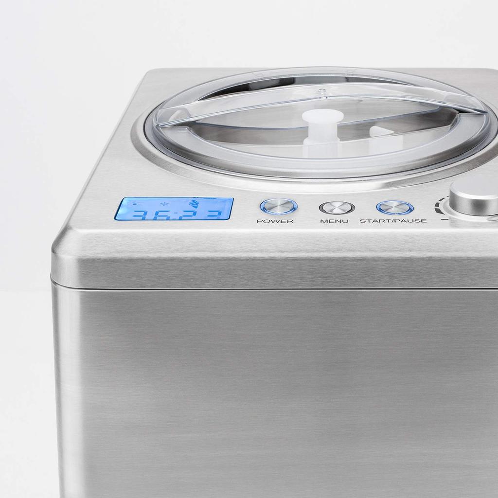 H.Koenig HF340 Профессиональная машина для приготовления домашнего мороженого и шербета, с компрессором, 180 Вт, 2 л, приготовление 30 минут, ЖК-экран, нержавеющая сталь