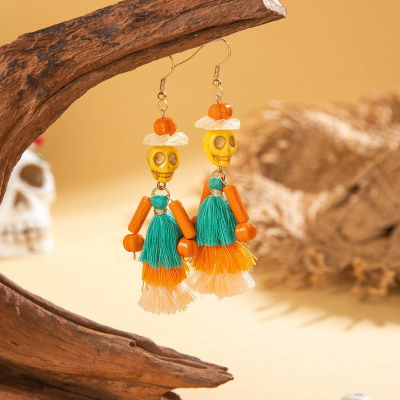 Punk Bohemian Earrings Gothic Gothic Skeleton Earrings Halloween Dangle Eardrop Punk Skull Tassel Drop For Fashion Events