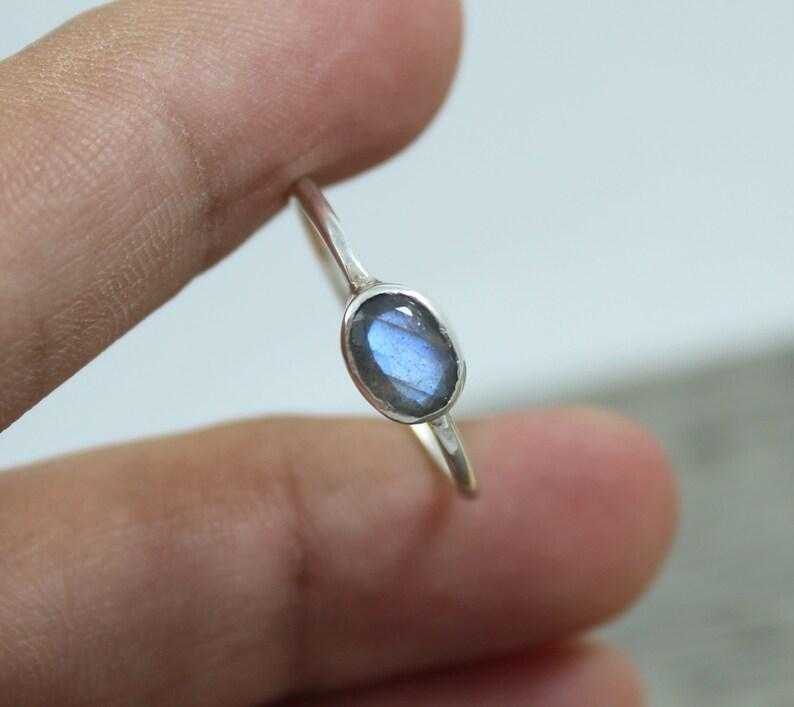 Solid 925 Sterling Silver Labradorite Ring, Gemstone Ring, Stackable Ring, Bezel Ring, Birthstone Ring, Silver Jewelry