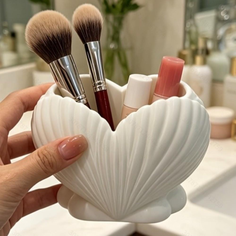 3D Printed Heart Shell Desk Organizer Aesthetic Makeup Brush Stand Washbasin