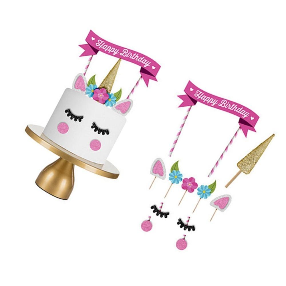 Симпатичные флажки для торта с единорогом, декор для торта, инструмент для украшения дня рождения, поставки с днем ​​рождения