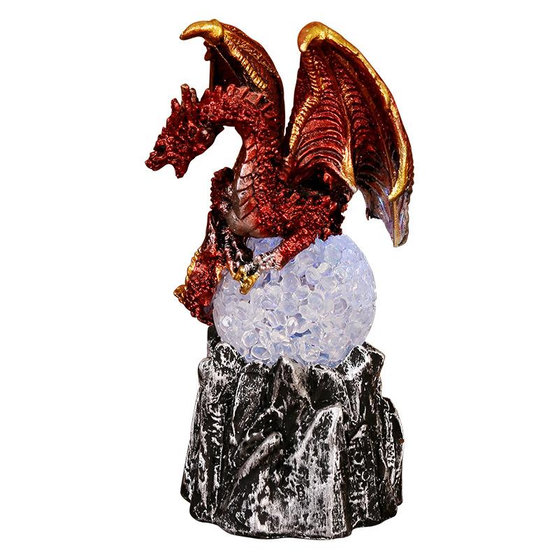 Dragon Egg Resin Ornament with LED Light Halloween Home Decoration Fly Dragon Night Light Sculpture Desk Accessories