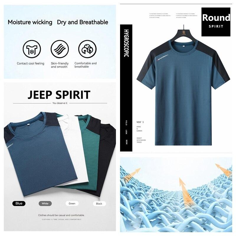 (L-8XL) Быстросохнущая мужская спортивная футболка из ледяного шелка с короткими рукавами, футболка для кемпинга, пешего туризма и рыбалки, мужские топы для фитнеса с половиной рукавов