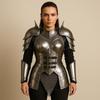 Women’s Medieval Steel Armor  Gothic Fantasy Breastplate, Shoulders Bracers, Chainmail Skirt Cosplay,  and Halloween Costume