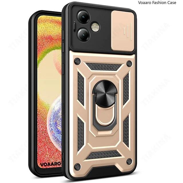 For Motorola Moto G14 4G G54 G84 5G Slide Lens Camera Protection Shockproof Armor Case for Moto Edge 40 Pro Neo 30 Ultra Magnetic Ring Holder Cover