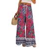 Women Summer Boho Palazzo Pants High Waist Wide Leg Floral Printing Casual Trousers With Pockets