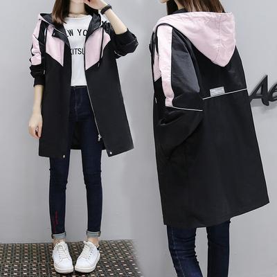 Женская весенне-осенняя длинная куртка с цветными блоками и капюшоном, повседневная удобная ветрозащитная куртка