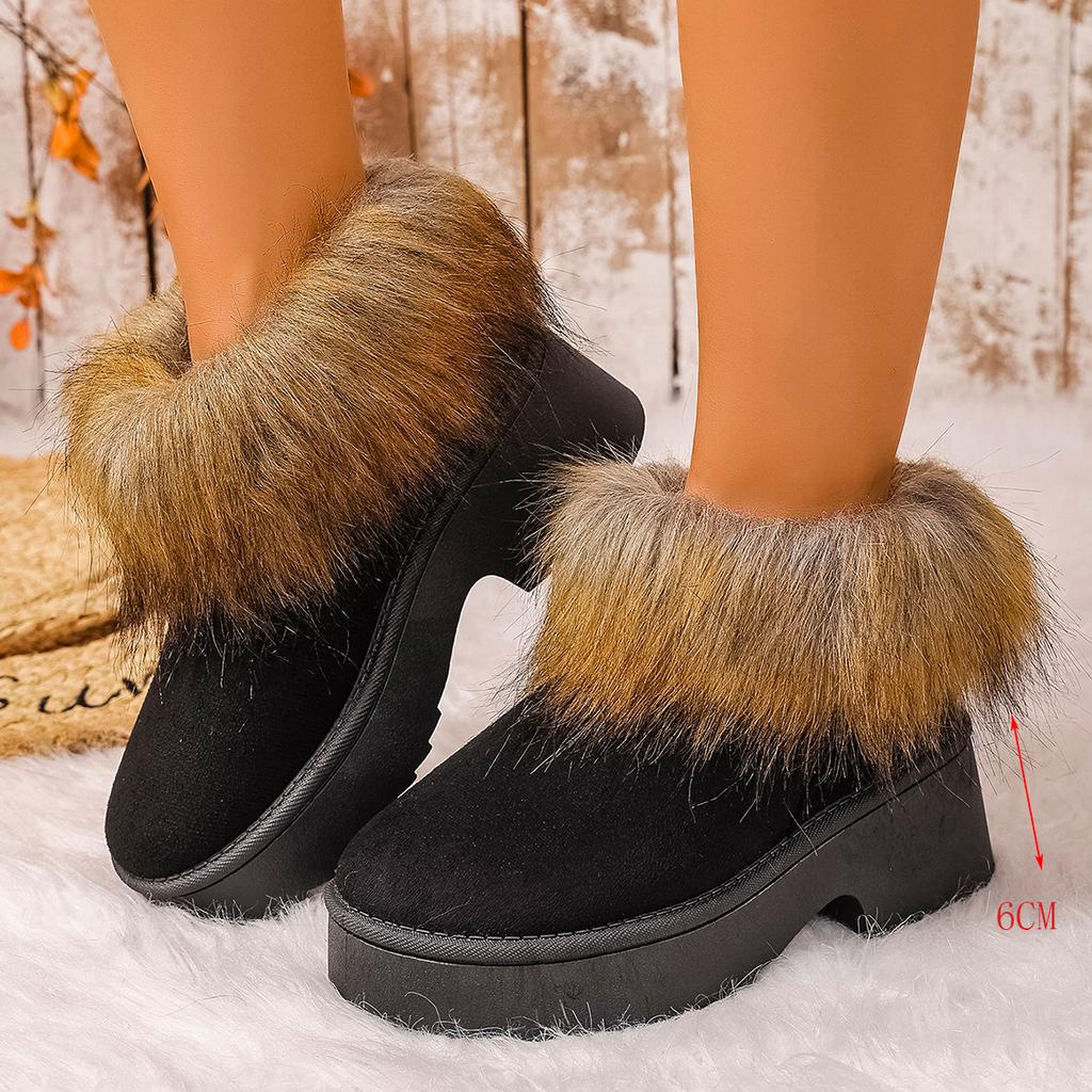 Women's Faux Fur Flat Snow Boots Winter Thick Sole Chunky Platform Ankle Boots Plus Size Warm Comfort Non Slip Cotton Boots
