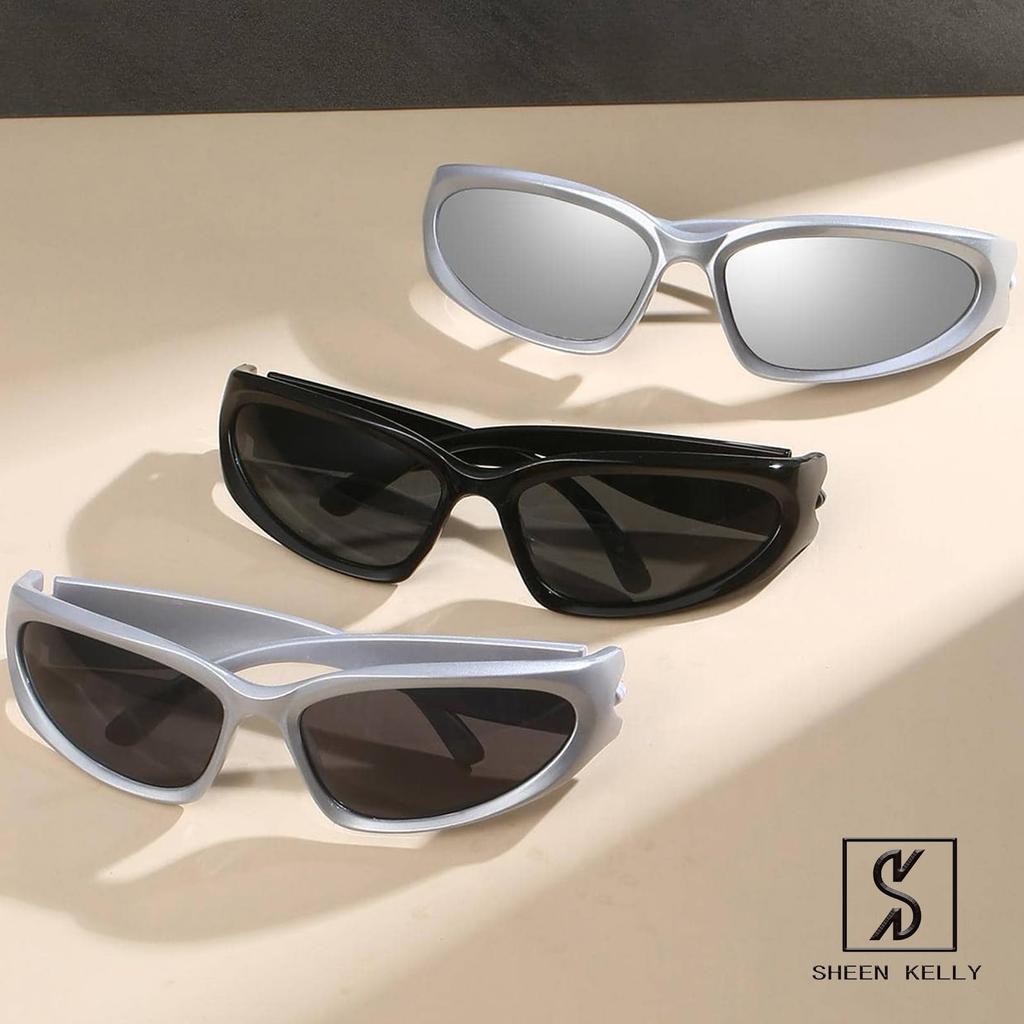 Мужские поляризованные солнцезащитные очки Surround Mirror Swift Oval Sports Солнцезащитные очки Black Silver Y 2K Очки [SHEEN KELLY] Женские
