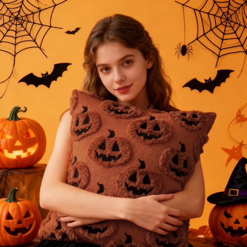 2 шт. Хэллоуин Забавное Лицо Тыква Наволочки Мягкие Декоративные Подушки Плюшевый Чехол для Подушки Дивана Домашний Декор Праздничные Подарки