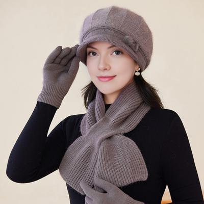 2 шт./компл. Женская шапка и шарф Комплект Однотонная вязаная бейсболка Однотонный утолщенный комплект шарфа Однотонные эластичные зимние аксессуары