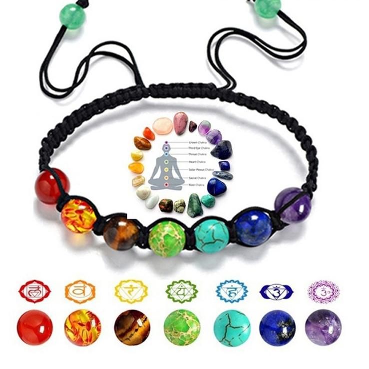 1 упаковка, браслет из натурального камня с бусинами, браслет в виде чакры, регулируемая кружевная плетеная веревочная цепочка, браслет для йоги, ювелирные изделия LM