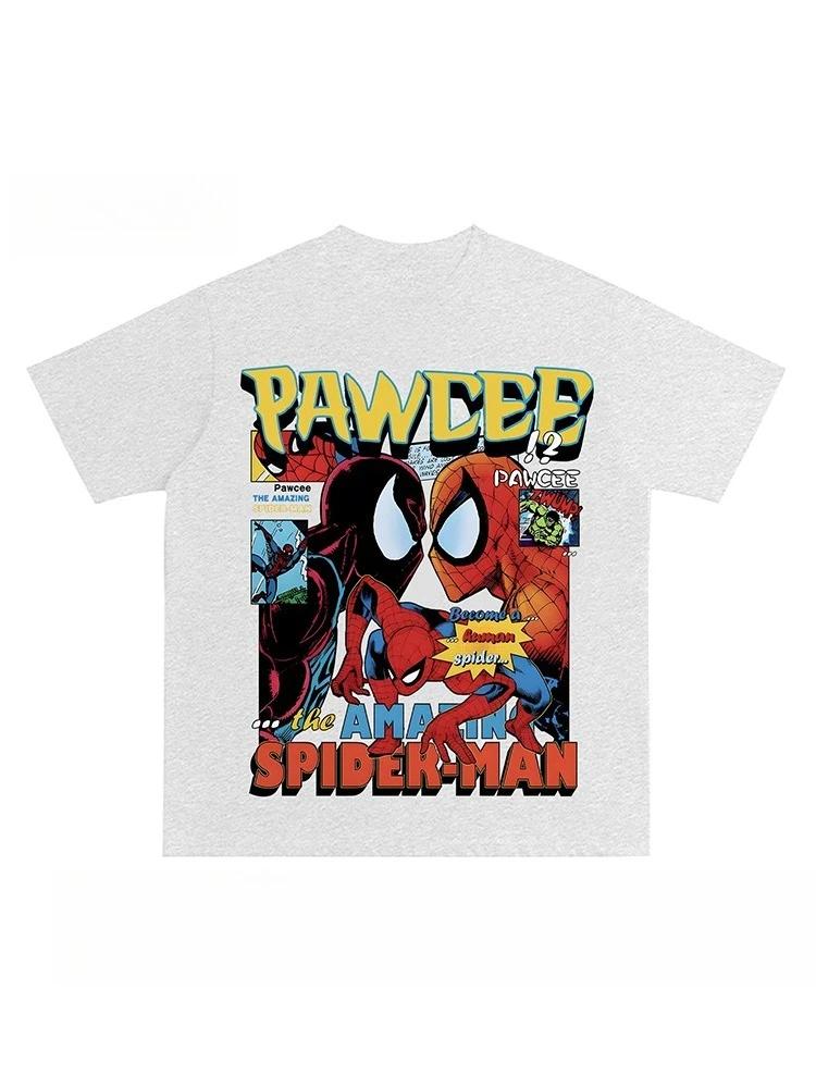 American retro street SpiderUnisex brand print shortsleeved Tshirt Unisexs and WOMENs loose and casual tops