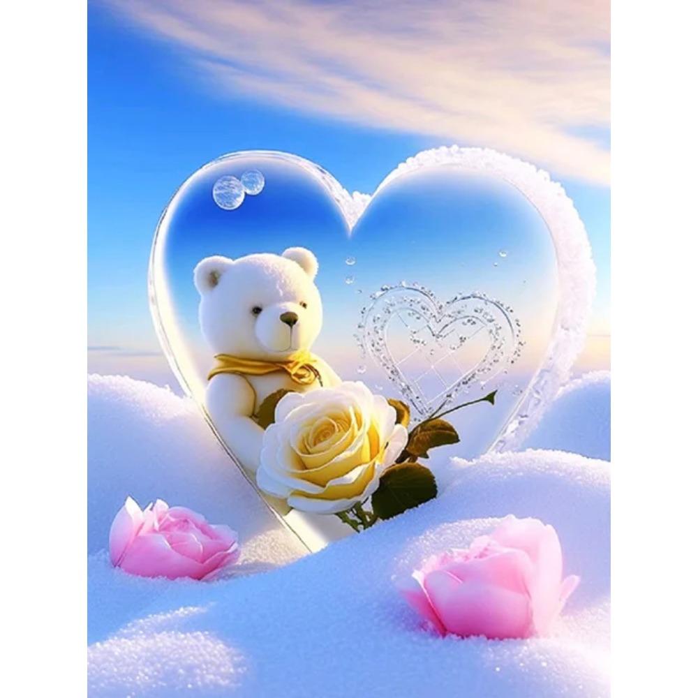 Алмазная картина, полная дрель, красивый цветок любви, круглая алмазная живопись, ручная работа, морской плюшевый мишка, сделай сам, алмазная мозаика, картина, украшение для дома