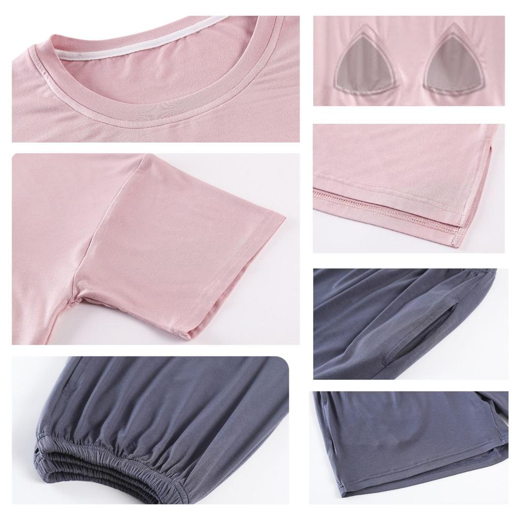 Leap Raupe Summer Short Sleeves with Chest Top and Bottom Convenient for Hospital Stays Green Women's Pajamas, Pads, Set, (L, (3/4 Length))