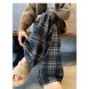 Кофейные клетчатые шерстяные брюки широкого кроя женские новая осенняя одежда ленивые и расслабленные с высокой талией тонкие прямые брюки