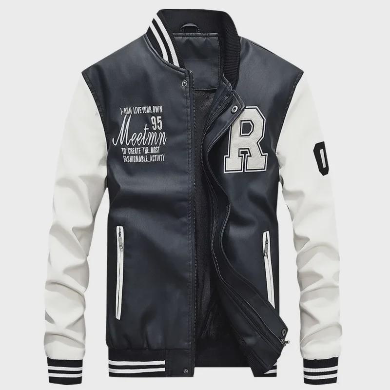 Men's Casual PU Leather Baseball Jacket, Stand Collar, Spring/Autumn 2019 Trendy Style, 7701