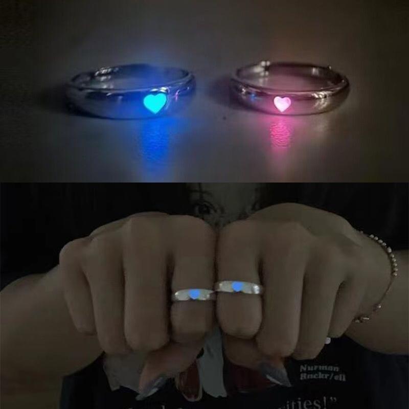 Luminous Ring Creative Glowing In The Dark Adjustable Couple Ring For Women Men Heart Rings Valentine'S Day Jewelry Gifts