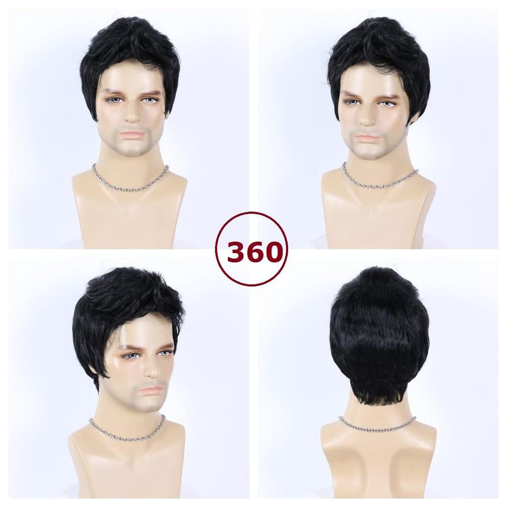 Fashion Men Short Wig Synthetic Black Layered Wigs Cosplay Daily Wigs Boy Natural Fake Hair Heat Resistant Fiber