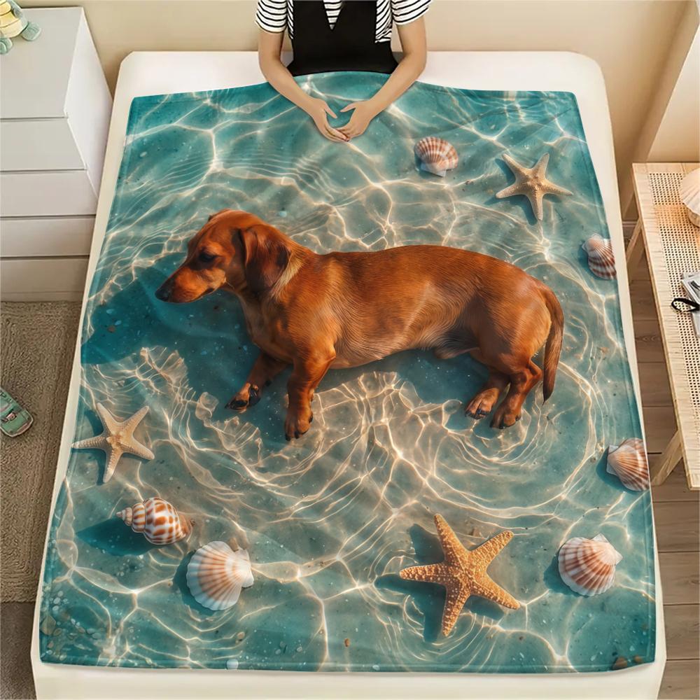 Sea water puppy kitten Print Flannel Blanket,High quality Comfortable for All Seasons,Home Decor,Warmth and Comfort,Perfect for Christmas Gifts