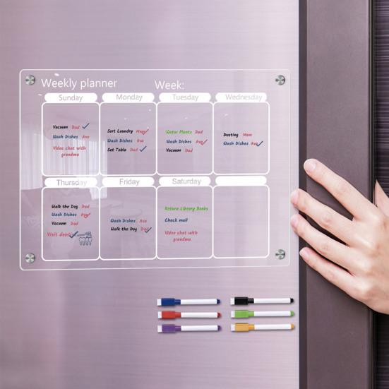 Магнитная доска-планировщик на неделю с 6 цветными маркерами, многоразовый прозрачный акриловый календарь на холодильник, доска для планирования еженедельного расписания с сухим стиранием