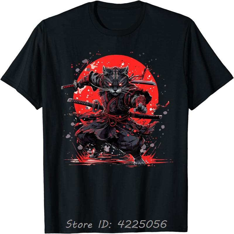 Graphic Tshirt Fashion T-shirt Japanese Ninja Cat Graphic T Shirt Oversized Tees Unisex O-Neck Tshirt Men's Clothing