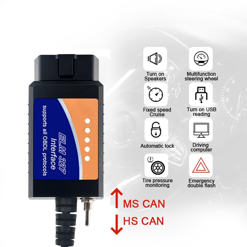 100% чип PIC18F25K80 USB ELM327 V1.5 OBD2 Диагностический сканер ELM 327 V1.5/1.5 USB Переключатель CA/MS CAN Для Forscan OBDII Считыватель кодов