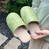 Fashion Chinese Style Concise Slippers Women Waterproof Flat Mules 2024 New Wide Toe Ladies Bedroom Fur Slides Woman Leaf Floor Slippers