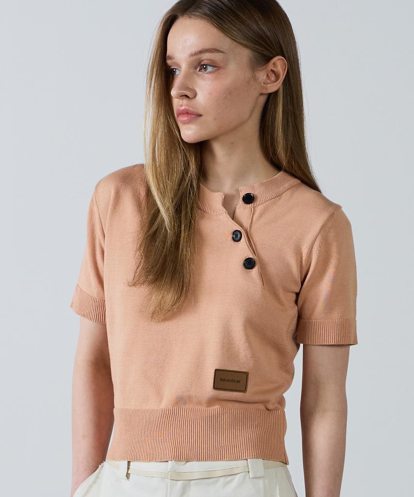 SSIN AND LEE Off-Center Button Half-Knit Peach
