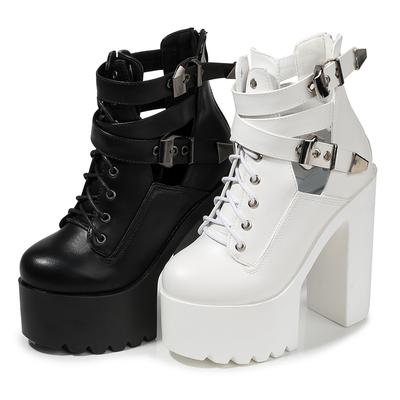 Женские ботильоны на платформе, на шнуровке, на квадратном каблуке, женские короткие ботинки, обувь осень-зима, женская повседневная черная обувь