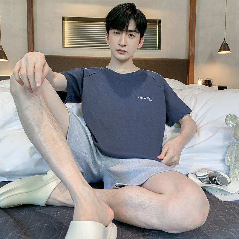 Летние трикотажные хлопковые мужские пижамные комплекты с короткими рукавами, мужской пижамный комплект с буквами, пижама для мужчин, одежда для сна, костюм для домашней одежды