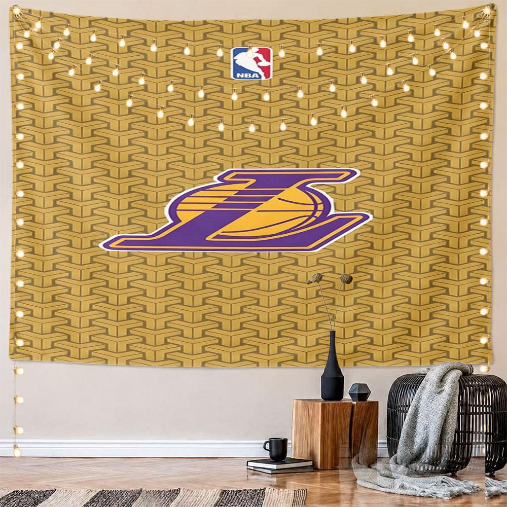 Lakers Logo on Geometric Gold Pattern Pattern Wall Hanging Tapestry Decorative Tapestry Home Decor for Bedroom and Living Room