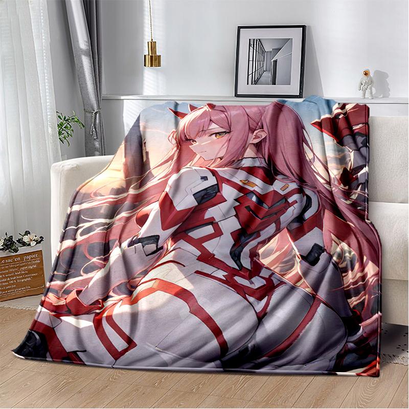 Zero Two 29 Style Cartoon 002 Hiro Sexy Girl DARLING in The FRANXX Flannel Blanket,Soft Throw Blanket for Home Bedroom Bed Sofa