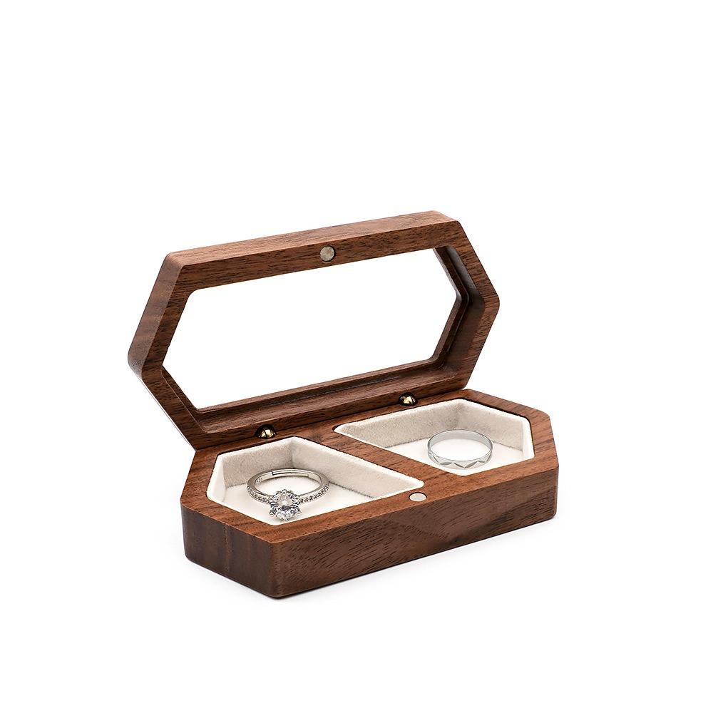 Square Mini Wood Rings Box Luxury Jewelry Organizer Simple Rings Bearer Box  Couple