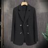 Women Suit Coat Lapel Long Sleeve Solid Color Casual Suit Jacket Loose Fit Double Breasted Basic