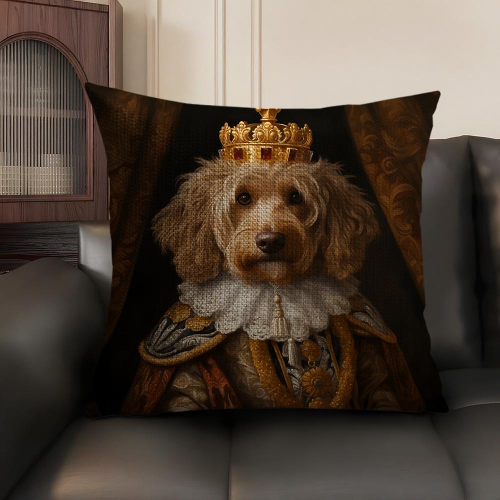 Renaissance Royal Dog Cushion Cover Natural Linen Organic Fabric DoubleSided Printing Sofa Home Decor Gift Pillow Case