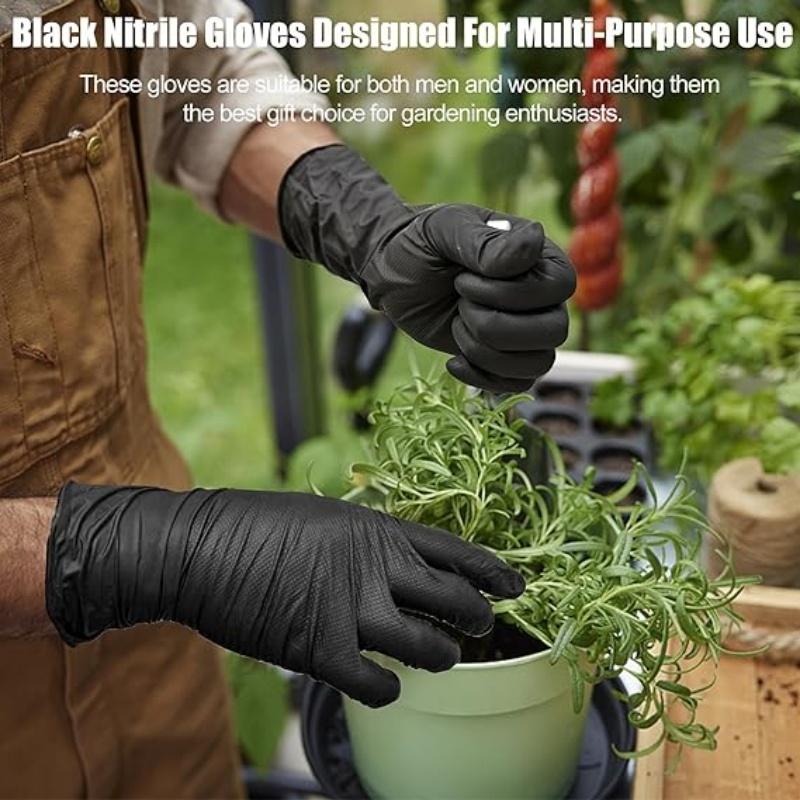 Сверхпрочные черные нитриловые перчатки 8 мил одноразовые противоскользящие садовые перчатки с ромбовидной текстурой для захвата, рабочие перчатки для уборки