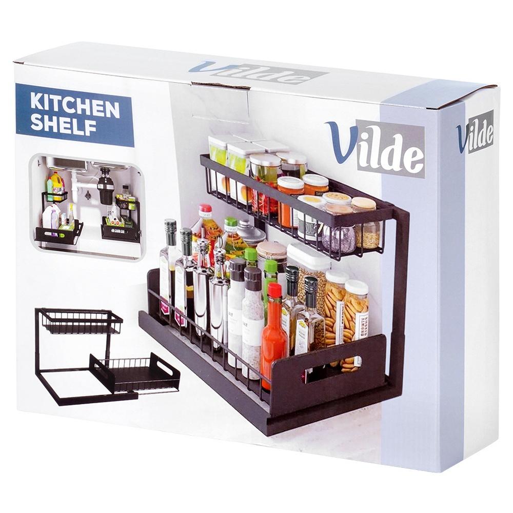 Kitchen shelf with a pull-out drawer, two-level, metal, black, 36x27x28.5 cm
