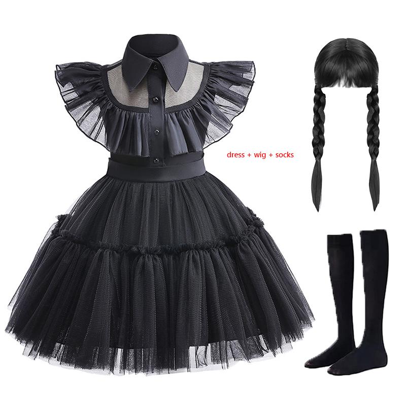 Children Family Cosplay Costume For Girls Gothic Black Dress Kids Carnival Halloween Birthday Party Dress Up Outfits 1-6 Years