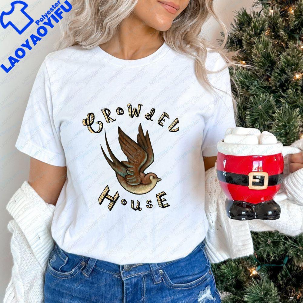 Crowded House Rock Bands Vintage Pirated Style New Product Printed Tshirt for Both Unisex and WoUnisex with A Round Neckline