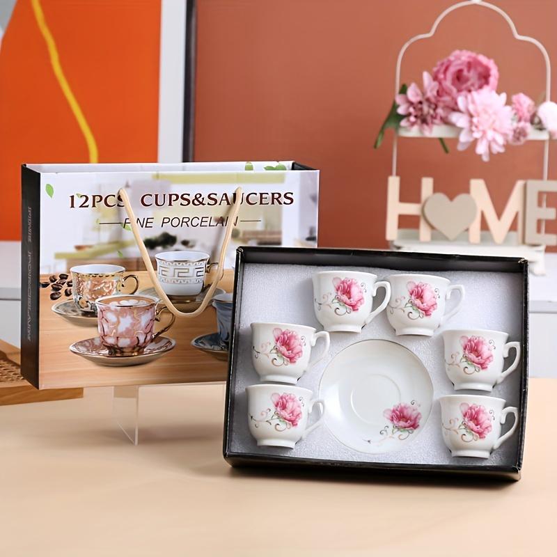 12 шт. керамический чайный сервиз в европейском стиле, цветочный керамический чайный сервиз, включает 6 чашек и 6 тарелок, кофейный сервиз для домашнего чаепития, вечеринки в саду, кофейни, аксессуаров для чая
