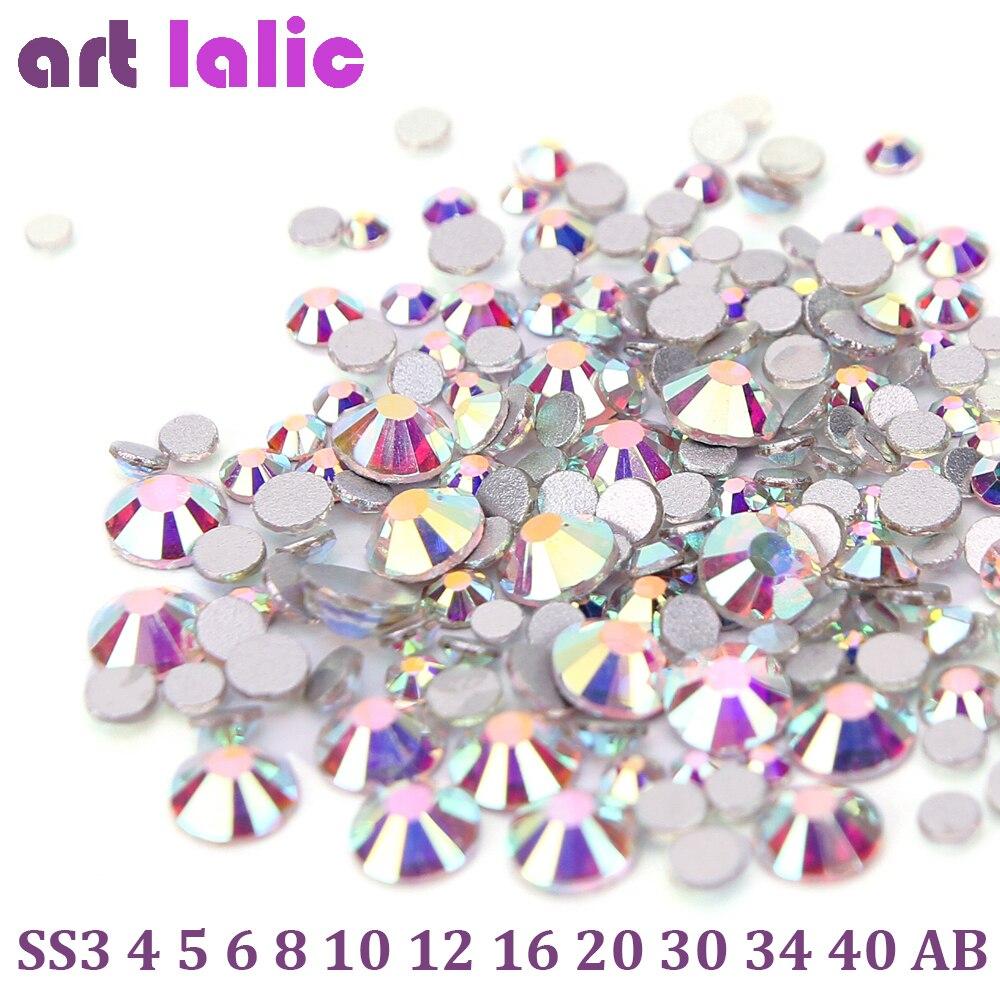 1Pack Mixed Size Flatback AB Nail Rhinestone Nail Art Decoration SS6-SS40Pack