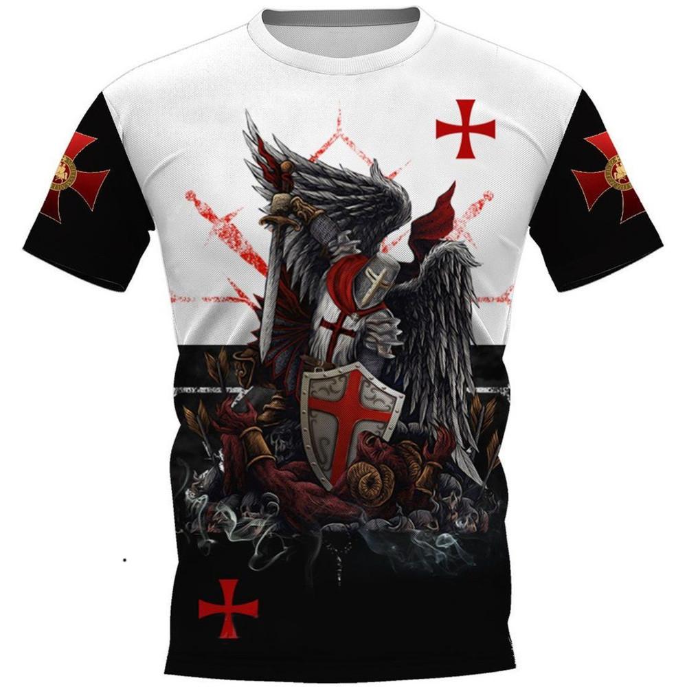 Модная футболка с 3D принтом Crusader Knights для мужчин, Европа и Америка, винтажная одежда Harajuku, повседневные топы с круглым вырезом и короткими рукавами