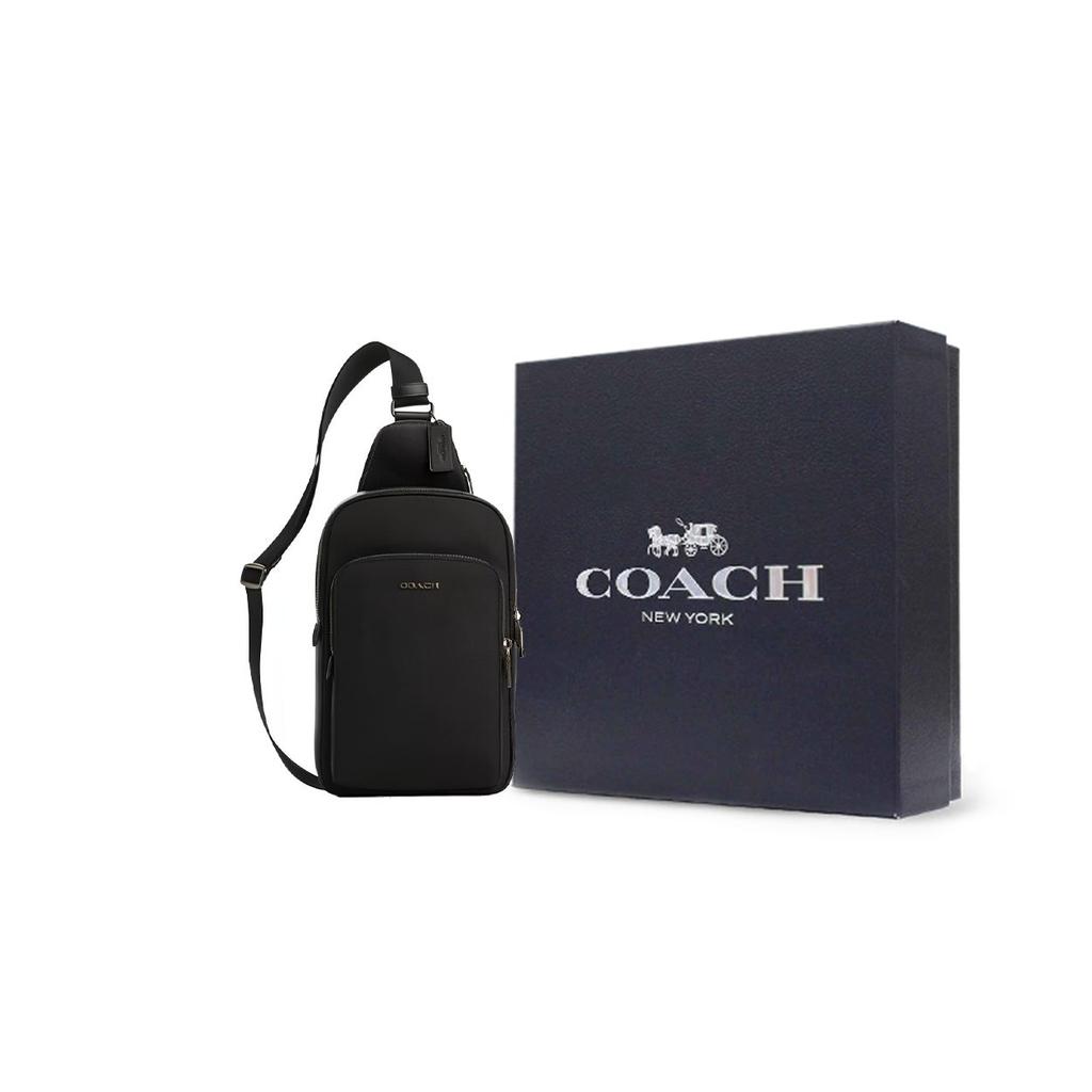 Coach Ethan 21 Фирменный Логотип-Буква Застежка-Молния Регулируемый Плечевой Ремень Гладкая Телячья Кожа Сумка Через Плечо Маленькая Мужская сумка через плечо Черная CO994-QBBK