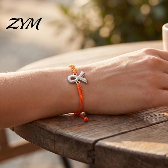Flexible Knot String Bracelet 2PCS Hand-woven Braided Bracelets with Metal Ribbon Pendant, Adjustable Cord Awareness Charity Event Commemorative