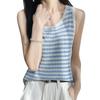 Женская летняя безрукавка из шелкового трикотажа Ice Silk Kint Camisole - Полосатый жилет с круглым вырезом