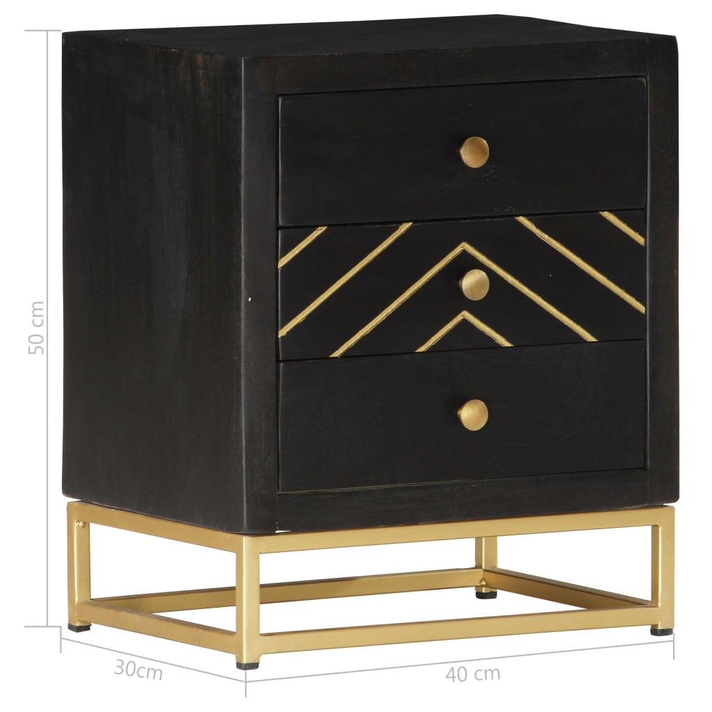 Nightstand Black and Gold 40 x 30 x 50 cm Solid Mango Wood